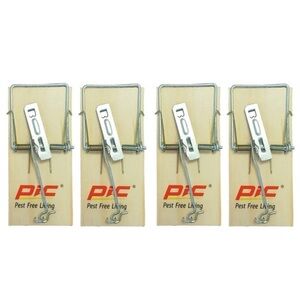 Pic Mousetraps Wood Traps Easy and Disposable Pack of 4 Wood Traps